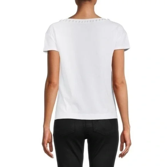 Authentic Love Moschino Faux Pearl Embellished Glittered Tee NWT - Picture 7 of 14